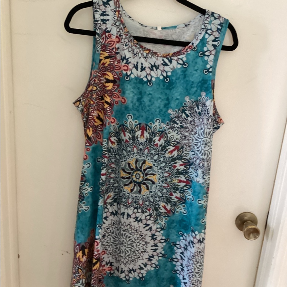 Turquoise Medallion Print Sleeveless Dress